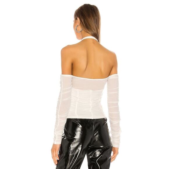 I.AM.GIA Diego Ruched Cold Shoulder Halter Mesh Top NEW White Womens L Large - Picture 4 of 10